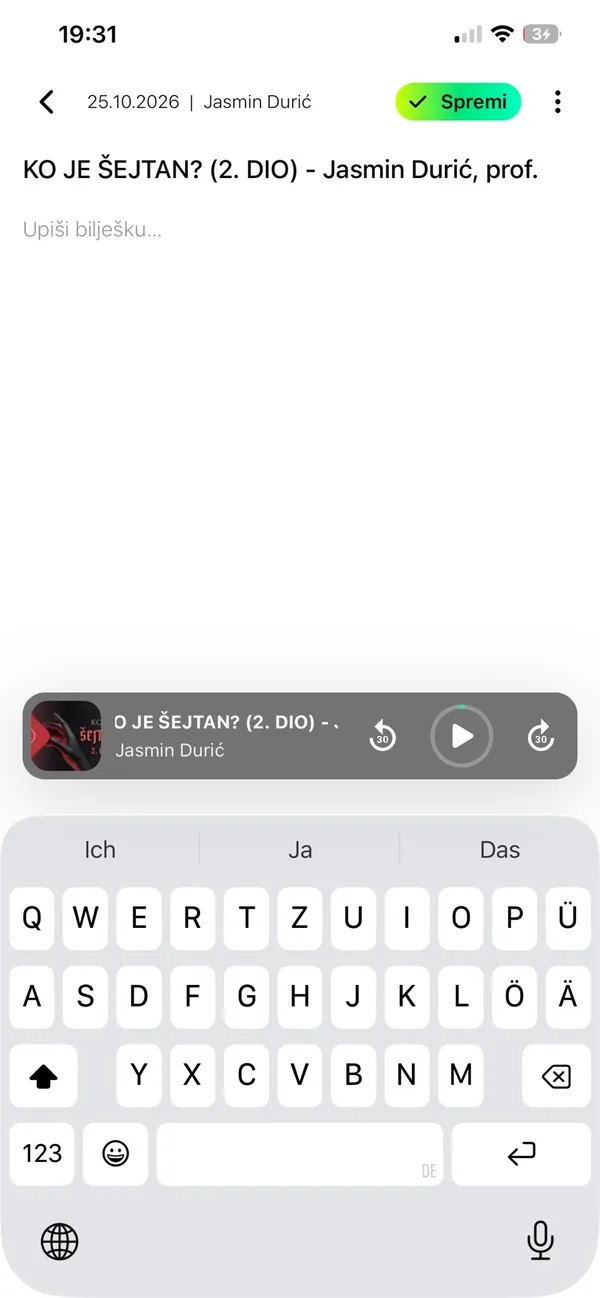 Pisanje bilješke uz predavanje