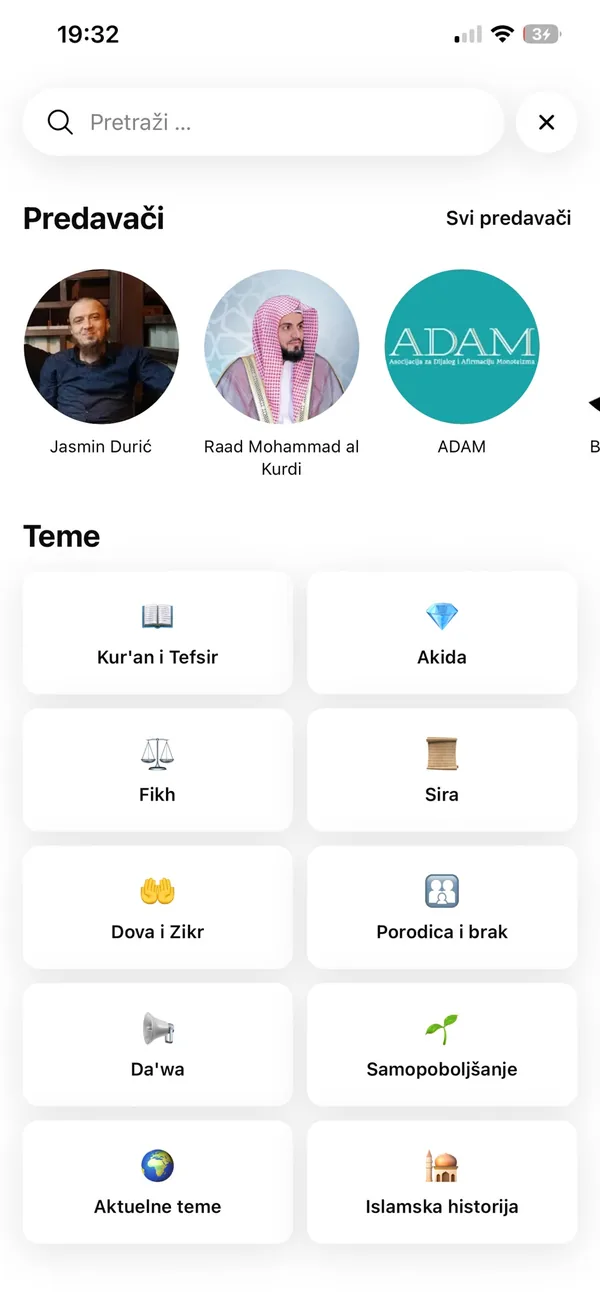 Pretraga s predavačima i temama