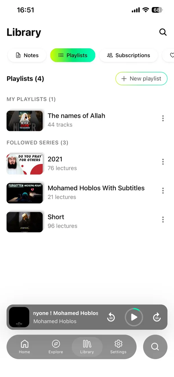 Library with playlists and series