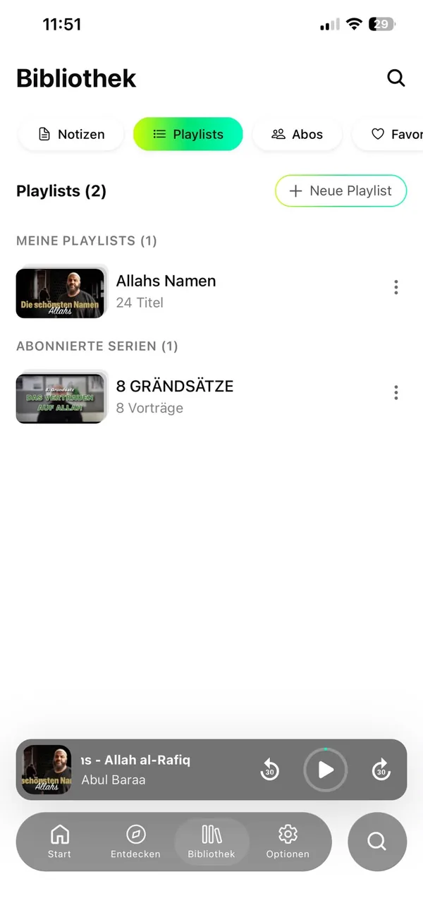 Bibliothek mit Playlists und Serien