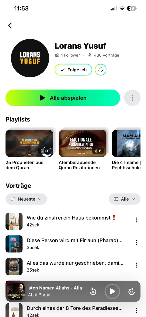 Profilseite eines Predigers mit Playlists